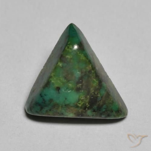 11.4 x 9.3mm Trillion Cabochon Green Turquoise from United States, Weight of 2.25ct, Natural untreated gemstone in Opaque Clarity, 1pc Turquoise - the Color is Deep Green, Mohs Hardness of 5 - 6, Photo A