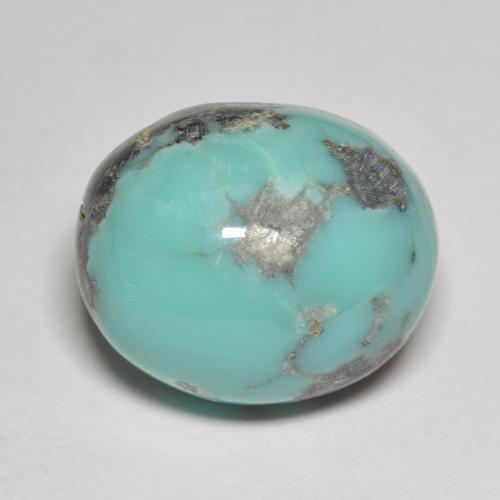 16,3 x 13,5mm ovaler Türkis aus den USA, Gewicht von 16,72 ct, natürlicher Edelstein in Opaque Reinheit, 1 Stück ovaler Türkis - Farbe: Bläulich-grün, Mohs-Härte von 5 - 6, Photo A