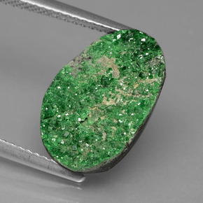 7.06 ct Green Uvarovite Garnet Drusy Gemstone, Uvarovite Garnet Drusy Gem in Fancy Crystal Cluster Shape for Sale.