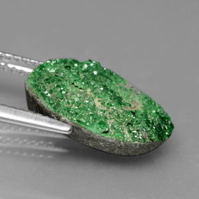 Uvarovite Garnet Drusy Gemstone in 15 x 10.6 mm Size for Sale, Uvarovite Garnet Drusy Stone in Deep Earthy Green Color