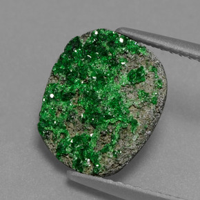 3.34 ct Green Uvarovite Garnet Drusy Gemstone, Uvarovite Garnet Drusy Gem in Fancy Crystal Cluster Shape for Sale.