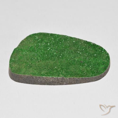 Uvarovite Garnet Drusy Gemstone in 43.7 x 31.3 mm Size for Sale, Uvarovite Garnet Drusy Stone in Bright Green Color