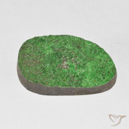 Uvarovite Garnet Drusy Gemstone in 31.5 x 25 mm Size for Sale, Uvarovite Garnet Drusy Stone in Bright Green Color