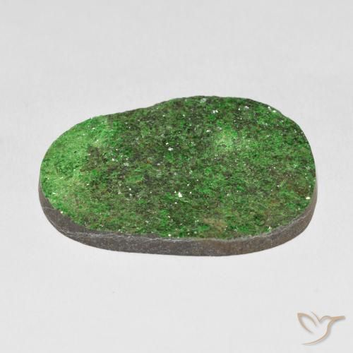 Uvarovite Garnet Drusy Gemstone in 36.3 x 27.8 mm Size for Sale, Uvarovite Garnet Drusy Stone in Medium Green Color
