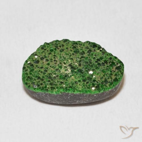 Uvarovite Garnet Drusy Gemstone in 14 x 12 mm (calibrated) Size for Sale, Uvarovite Garnet Drusy Stone in Deep Earthy Green Color