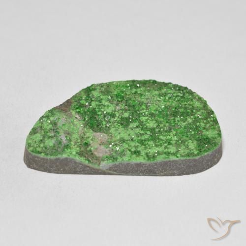 Uvarovite Garnet Drusy Gemstone in 38.1 x 25 mm Size for Sale, Uvarovite Garnet Drusy Stone in Lime Green Color