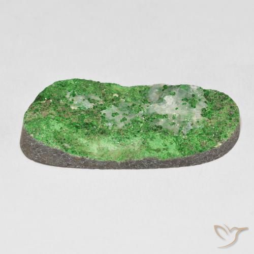 Uvarovite Garnet Drusy Gemstone in 41.3 x 22.3 mm Size for Sale, Uvarovite Garnet Drusy Stone in Medium Green Color