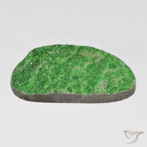 Uvarovite Garnet Drusy Gemstone in 38.6 x 23 mm Size for Sale, Uvarovite Garnet Drusy Stone in Lime Green Color