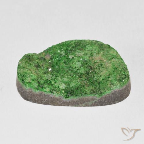 Uvarovite Garnet Drusy Gemstone in 32.7 x 23.6 mm Size for Sale, Uvarovite Garnet Drusy Stone in Medium Green Color