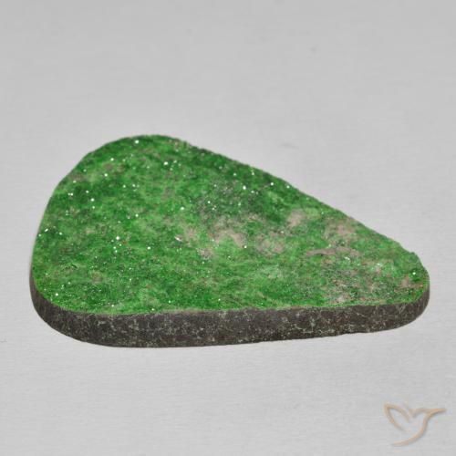 Uvarovite Garnet Drusy Gemstone in 40.5 x 29.5 mm Size for Sale, Uvarovite Garnet Drusy Stone in Lime Green Color