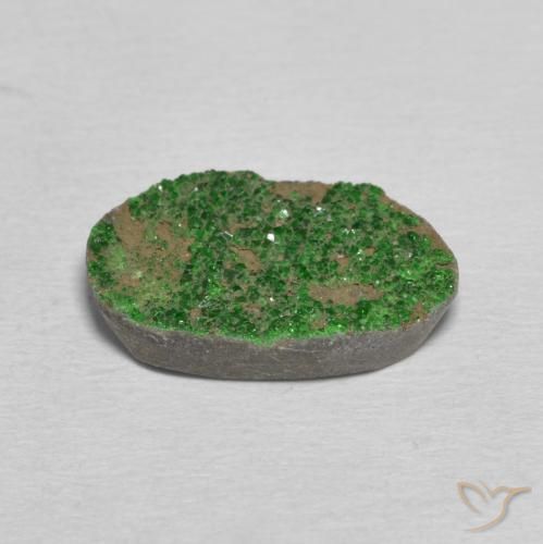 Uvarovite Garnet Drusy Gemstone in 15.8 x 11.5 mm Size for Sale, Uvarovite Garnet Drusy Stone in Deep Green Color