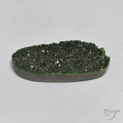 Uvarovite Garnet Drusy Gemstone in 23 x 11.6 mm Size for Sale, Uvarovite Garnet Drusy Stone in Brownish Green Color
