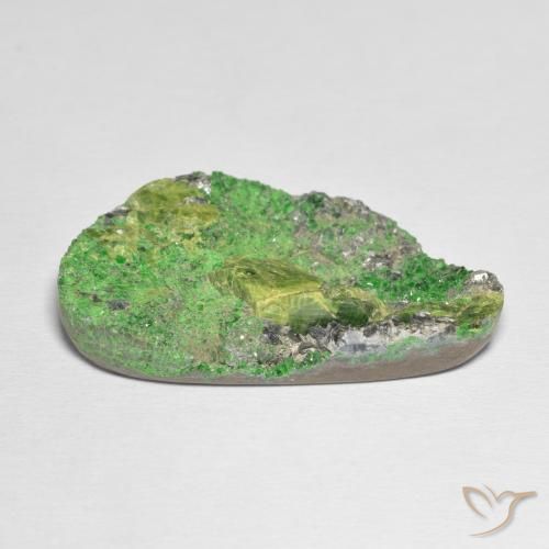 Uvarovite Garnet Drusy Gemstone in 34.2 x 19.9 mm Size for Sale, Uvarovite Garnet Drusy Stone in Lime Green Color