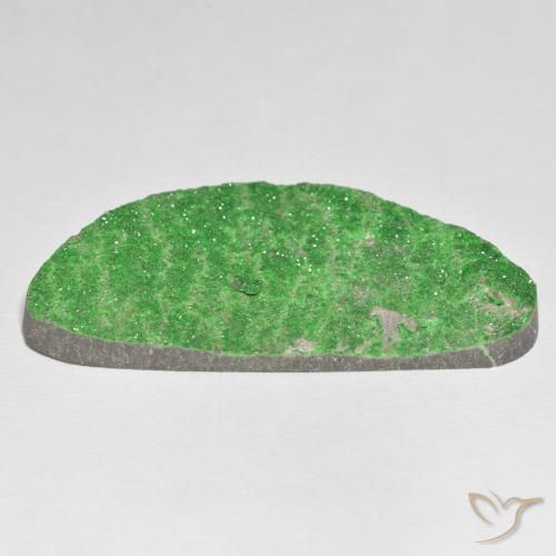 Uvarovite Garnet Drusy Gemstone in 52.3 x 28.5 mm Size for Sale, Uvarovite Garnet Drusy Stone in Electric Green Color