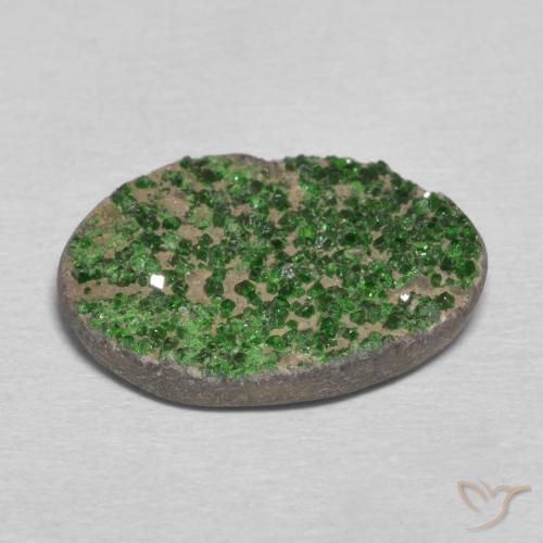 Uvarovite Garnet Drusy Gemstone in 17.5 x 14.2 mm Size for Sale, Uvarovite Garnet Drusy Stone in Dark Green Color