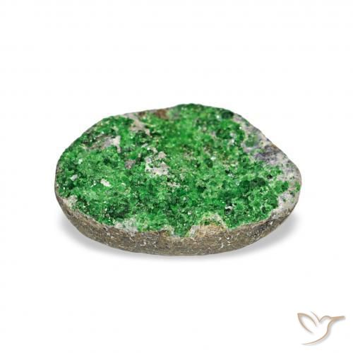 Uvarovite Garnet Drusy Gemstone in 11.6 x 8.8 mm Size for Sale, Uvarovite Garnet Drusy Stone in Dark Green Color