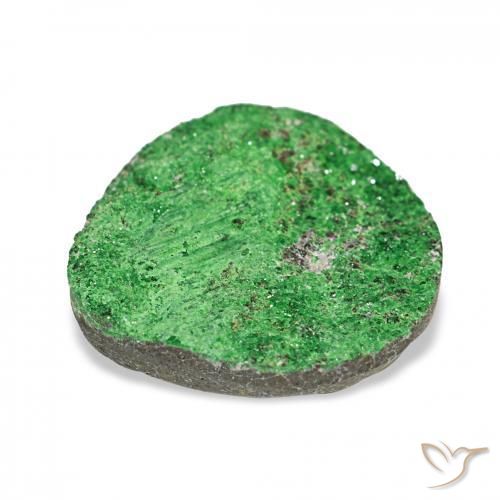 Uvarovite Garnet Drusy Gemstone in 18.2 x 18 mm Size for Sale, Uvarovite Garnet Drusy Stone in Deep Earthy Green Color