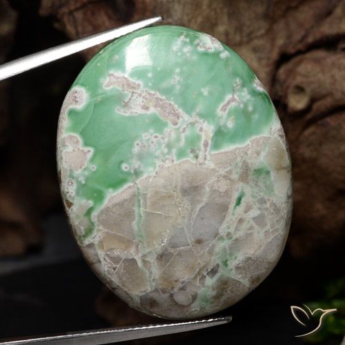 49.25ct Oval Cabochon Green Variscite from Australia, Dimension 35.8 x 28mm, Natural untreated Gemstone, Opaque Clarity, 1 piece Variscite in Multicolor Green Color, Mohs Hardness of 4 - 5, Photo A