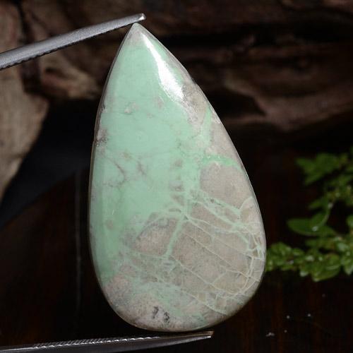 Pale Yellow Green 磷鋁石 Gem - 30.7ct 梨形凸面型 (ID: 472202)