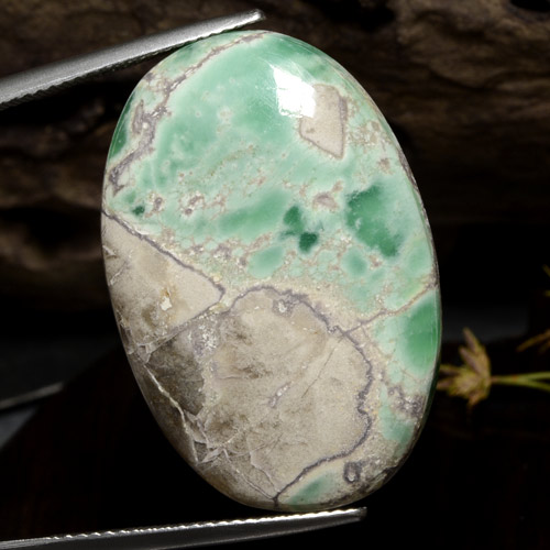 Variscite Vert oval cabochon 28,21 ct d'Australie, dimension 31,1 x 21mm, pierre gemme naturelle Non traité, pureté Opaque , 1 pièce Variscite de couleur Vert clair moyen, dureté Mohs de 4 à 5, Photo A
