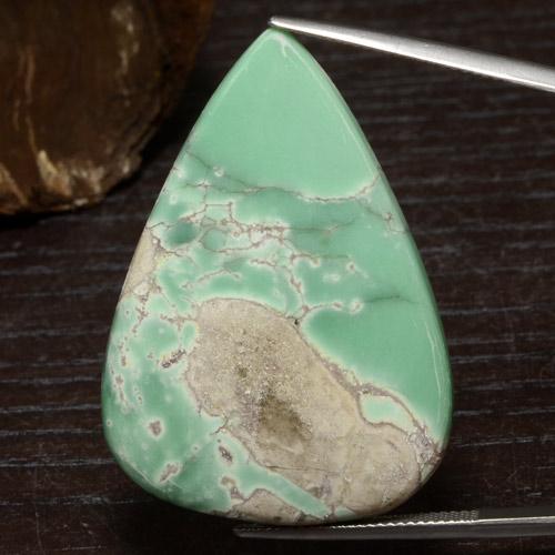 Variscite Vert Poire 41,5 x 29,2mm d'Australie, poids de 43,9 ct, pierre gemme naturelle Non traité de pureté Opaque , 1 pièce Variscite pear cabochon, couleur : Vert clair moyen, dureté de Mohs de 4 à 5, Photo A