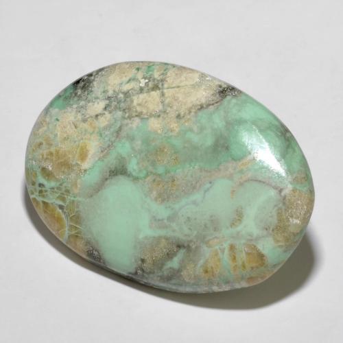 Variscite Vert oval cabochon 38,8 x 26,8mm d'Australie, poids de 48,02 ct, pierre gemme naturelle Non traité de pureté Opaque , 1 pièce Variscite, couleur : Vert clair, dureté de Mohs de 4 à 5, Photo A