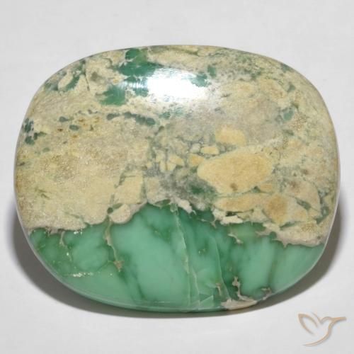 38.8 x 31.9mm Cushion Cabochon Green Variscite from Australia, Weight of 60.66ct, Natural untreated Gemstone in Opaque Clarity, 1pc Variscite - Color: Medium Green, Mohs Hardness of 4 - 5, Photo A