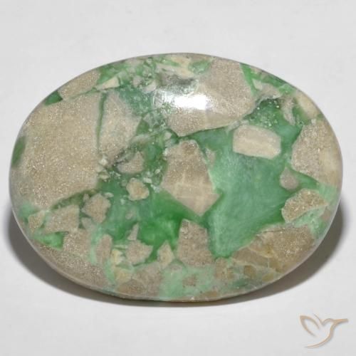 46.56ct Oval Cabochon Green Variscite from Australia, Dimension 36.4 x 27.2mm, Natural untreated Gemstone, Opaque Clarity, 1 piece Variscite in Medium Light Green Color, Mohs Hardness of 4 - 5, Photo A