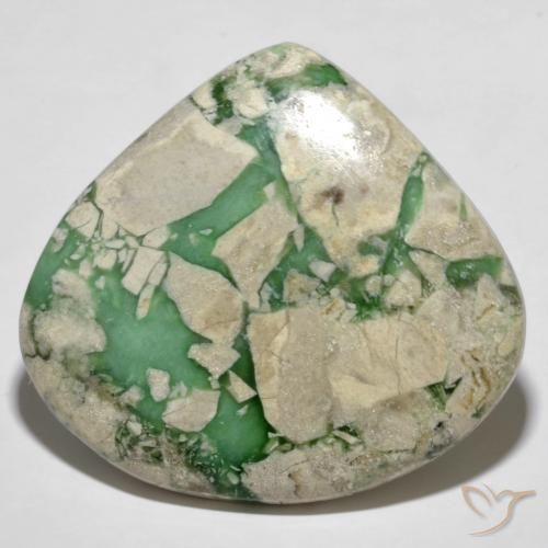 55.35ct Pear Cabochon Green Variscite from Australia, Dimension 39.8 x 36mm, Opaque Clarity, Natural untreated gemstone, 1pc Variscite in Medium Green Color, Mohs Hardness of 4 - 5, Photo A