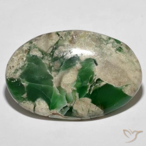 45.6ct Oval Cabochon Green Variscite from Australia, Dimension 39.2 x 26mm, Natural untreated Gemstone, Opaque Clarity, 1 piece Variscite in Medium Green Color, Mohs Hardness of 4 - 5, Photo A