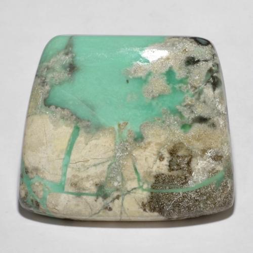 40.2ct Fancy Multicolor Green Variscite from Australia, Dimension 29.6x25.6 mm, Natural untreated Gemstone, Opaque Clarity, 1pc Trapezoid Cabochon Variscite, Mohs Hardness of 4 - 5, Photo A