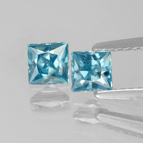 1.06 ct Blue Zircon Gemstone, Zircon Gem in Princess-Cut Shape for Sale.