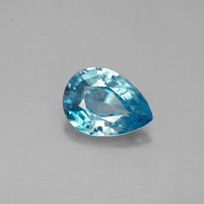 1.45 ct Blue Zircon Gemstone, Zircon Gem in Pear Facet Shape for Sale.