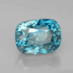 7.57 ct Blue Zircon Stone, Natural Zircon in Cushion-Cut Shape for Sale