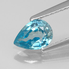 0.99 ct Blue Zircon Gemstone, Zircon Gem in Pear Facet Shape for Sale.