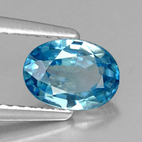1.36 ct Blue Zircon Stone, Natural Zircon in Oval Facet Shape for Sale