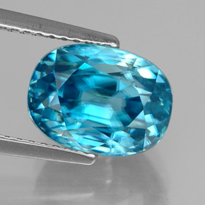 6.58 ct Blue Zircon Gemstone, Zircon Gem in Oval Facet Shape for Sale.