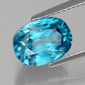 6.58 ct Blue Zircon Stone, Natural Zircon in Oval Facet Shape for Sale