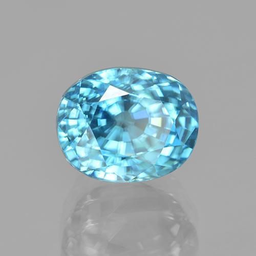 5.64 ct Blue Zircon Stone, Natural Zircon in Oval Facet Shape for Sale