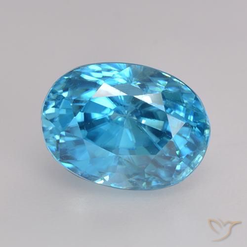 3.66 ct Blue Zircon Stone, Natural Zircon in Oval Facet Shape for Sale