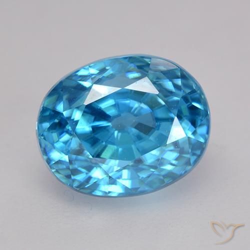 3.79 ct Blue Zircon, 8.1 x 6.9 mm Oval Cut From Cambodia, Photo A