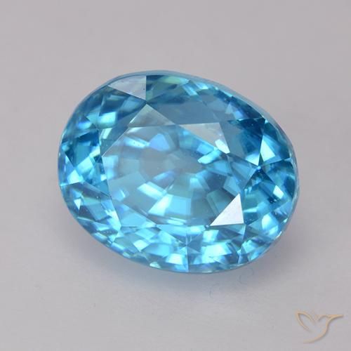 3.79 ct Blue Zircon Stone, Natural Zircon in Oval Facet Shape for Sale