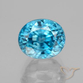5.13 ct Blue Zircon, 9.1 x 7.7 mm Oval Cut From Cambodia, Photo A