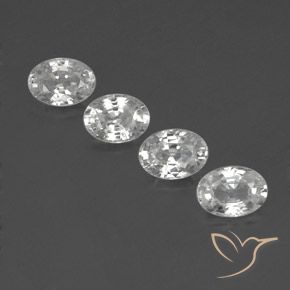 Lot de 4pc Zircons Blanc Ovale du Cambodge - Taille 6,9 x 5,2mm, poids total 5,05 ct / moyenne 1,26 ct chaque, couleur : Blanc, dureté de Mohs 6.5 à 7.5 convient aux bijoux de tous les jours, pierre de sagesse, Pierre du zodiaque Taureau, Photo A
