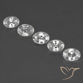 Lot de 5pcs Zircons Blanc du Cambodge - Poids total 6,43 ct / moyenne 1,29 ct chacune, taille 7,1 x 5,1mm, couleur : Blanc, dureté de Mohs 6.5 à 7.5 convient aux bijoux de tous les jours, pierre de sagesse, Pierre de naissance de décembre, Photo A
