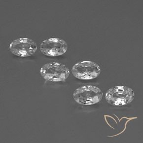 Lot de 6pcs Zircons Blanc oval facet du Cambodge - Taille 6,1 x 4,1mm, poids total 3,93 ct / moyenne 0,66 ct chaque, couleur : Blanc clair, dureté de Mohs 6.5 à 7.5 convient aux bijoux de tous les jours, pierre de sagesse, Symbolise l'honneur et la sagesse, Photo A