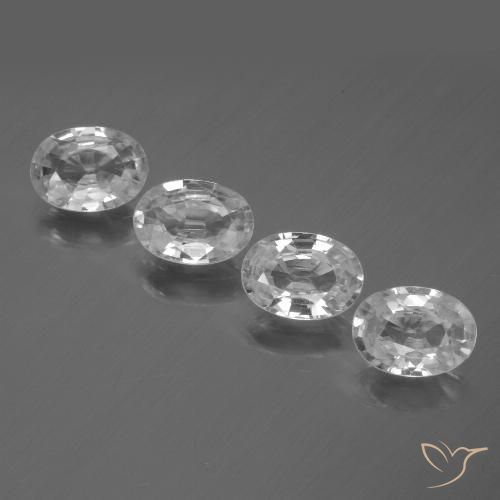 Lot de 4pcs Zircons Blanc du Cambodge - Poids total 4,34 ct / moyenne 1,09 ct chacune, taille 7,1 x 5,1mm, couleur : Blanc, dureté de Mohs 6.5 à 7.5 convient aux bijoux de tous les jours, pierre de sagesse, Pierre du zodiaque Taureau, Photo A