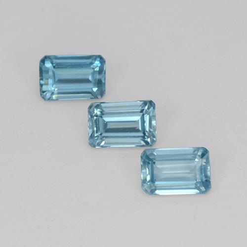3pc Octagon / Emerald Cut Blue Zircon Lot from Cambodia - Weight 1.42ct total / avg. 0.47ct each, Size 4.6 x 3.2mm, Color: Baby Blue, Mohs Hardness 6.5 - 7.5 suitable for daily wear jewelry, December Birthstone, Photo A