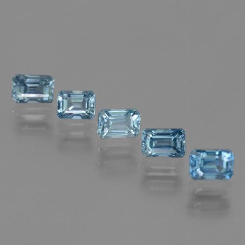 5pc 4.4 x 3.1mm Octagon / Emerald Cut Zircon Lot - 2.37ct total Weight / avg. 0.47ct each, Color: Deep Maya Blue, Mohs Hardness 6.5 - 7.5 suitable for daily wear jewelry, Exhibits Exceptional Fire, Photo A
