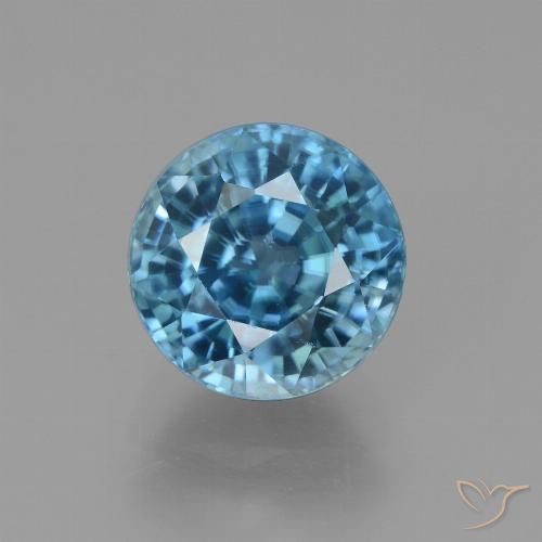 4.93 ct Blue Zircon, 8.9 mm Round Cut From Cambodia, Photo A